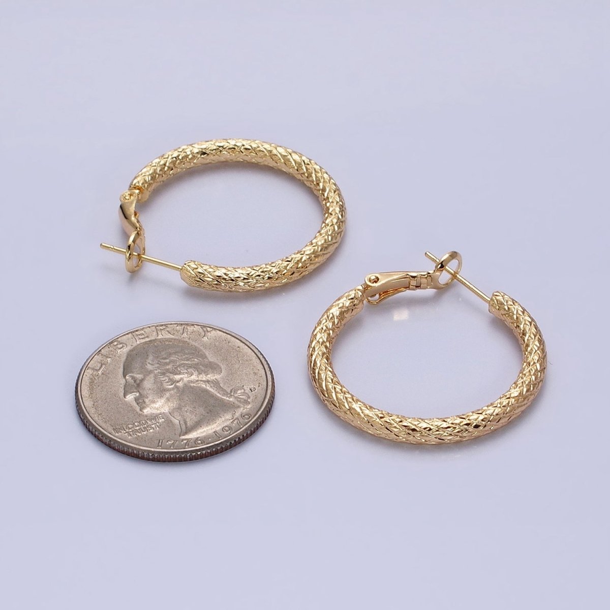 Silver, Gold 30mm Rhombus Textured Hinge Hoop Earrings | AB1094 AD792 - DLUXCA