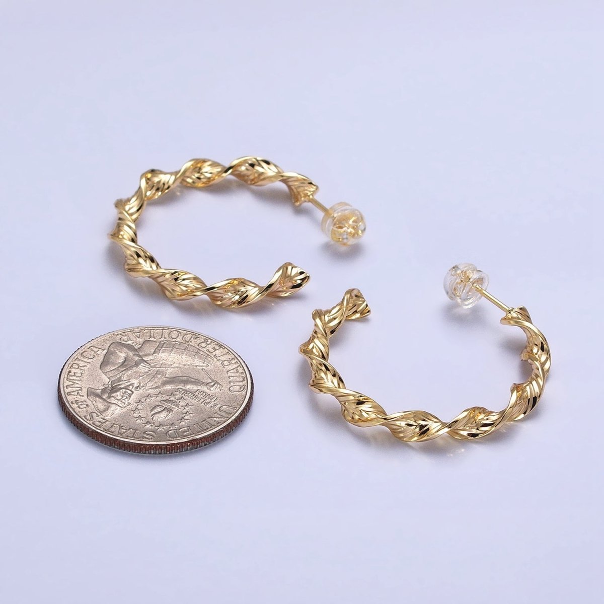 Silver, Gold 30mm Twisted Line Leaf Textured C-Shaped Hoop Earrings | AB852 AB884 - DLUXCA