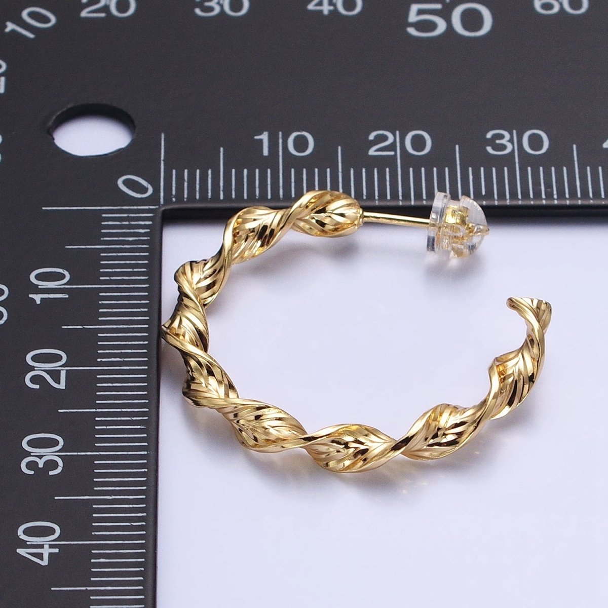 Silver, Gold 30mm Twisted Line Leaf Textured C-Shaped Hoop Earrings | AB852 AB884 - DLUXCA