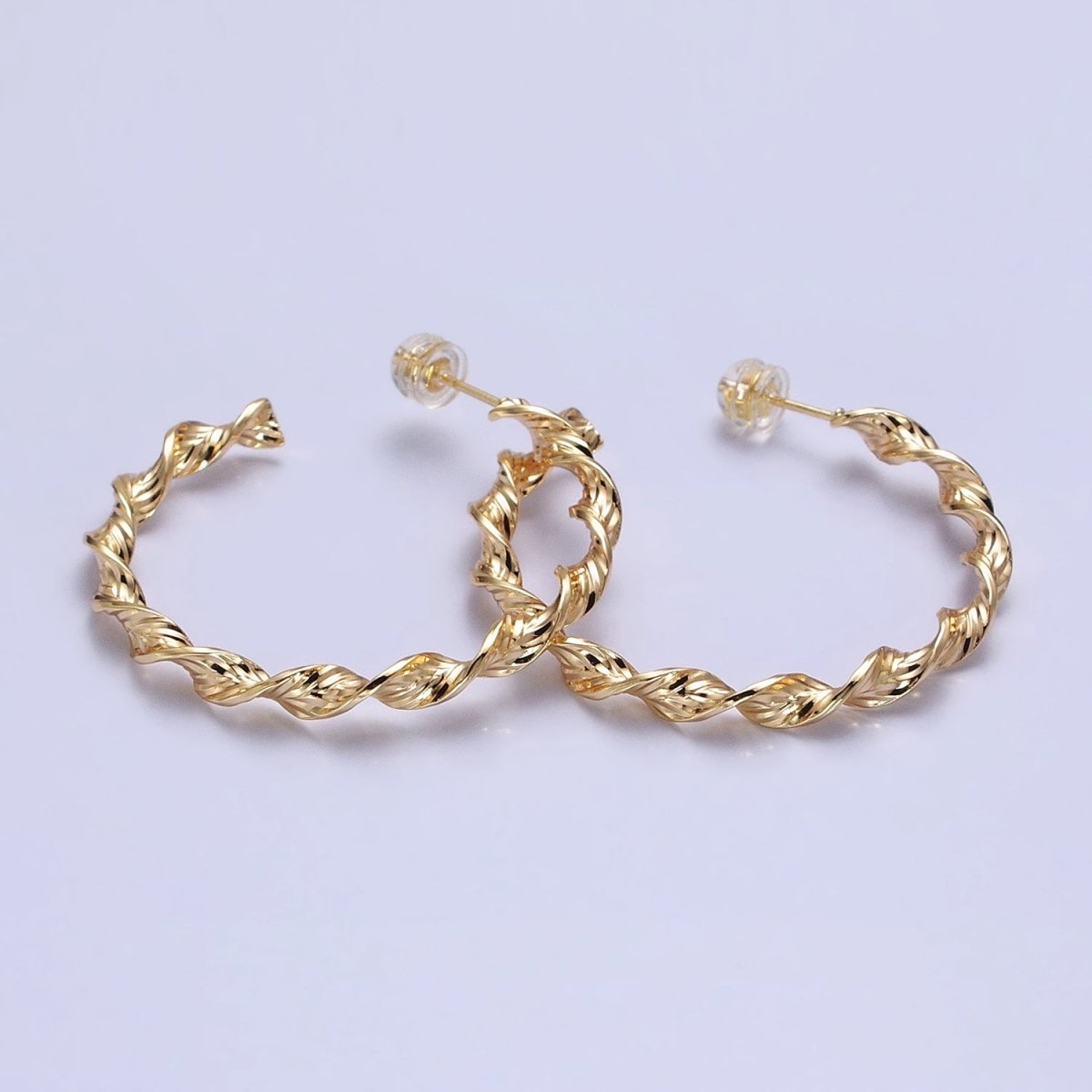 Silver, Gold 40mm Twisted Line Leaf Textured C-Shaped Hoop Earrings | AB851 AB887 - DLUXCA