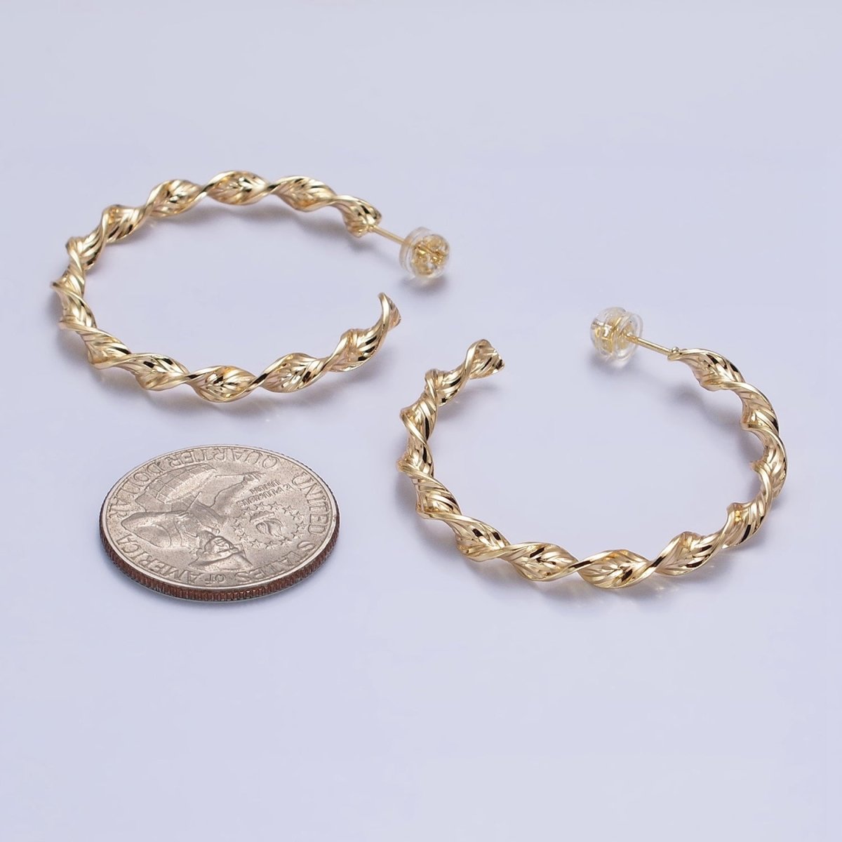 Silver, Gold 40mm Twisted Line Leaf Textured C-Shaped Hoop Earrings | AB851 AB887 - DLUXCA