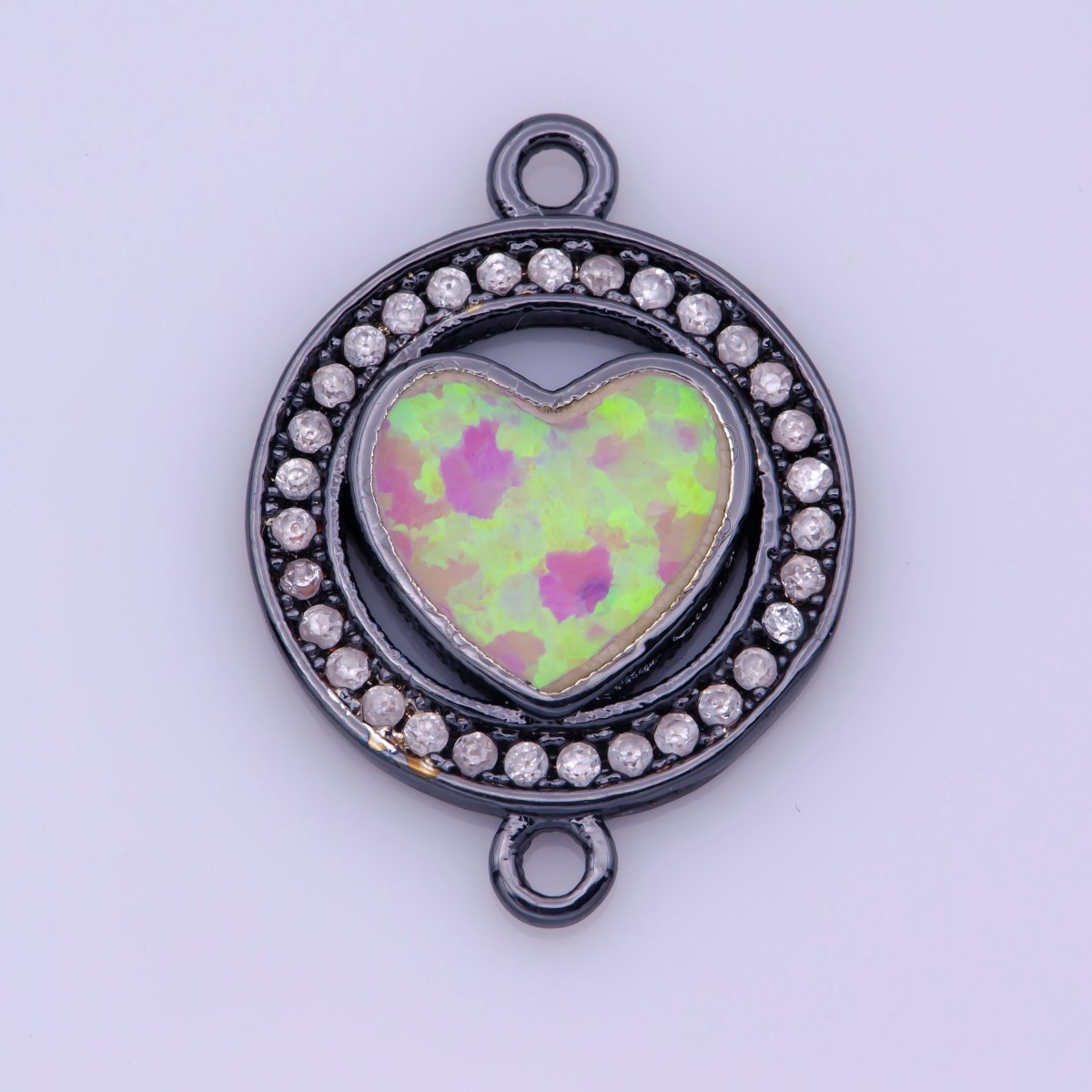 Silver, Gold, Black Gold Heart with Green/Blue Opal, Circle of Love, Cubic Zirconia Bracelet Charm Bead Finding CONNECTOR For Jewelry Making | F-125 - DLUXCA