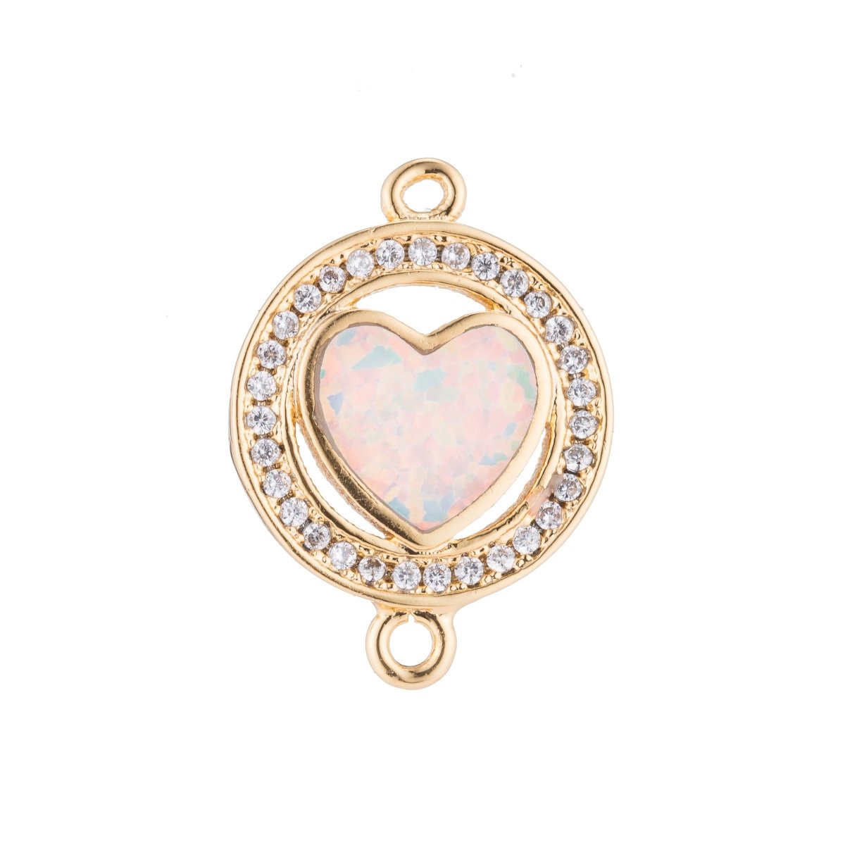 Silver, Gold, Black Gold Heart with Green/Blue Opal, Circle of Love, Cubic Zirconia Bracelet Charm Bead Finding CONNECTOR For Jewelry Making | F-125 - DLUXCA