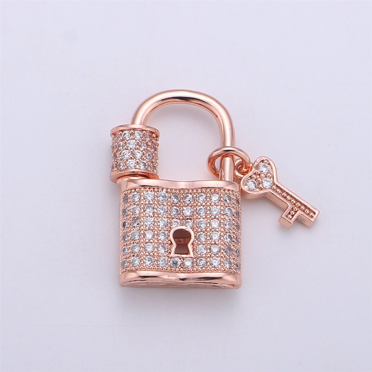 Silver Gold Black Small Padlock CZ Cubic Zirconia Charm - 24k gold Filled Screw Micro Pave Charm Pendant Wholesale Clasp Charms, K-386 - DLUXCA