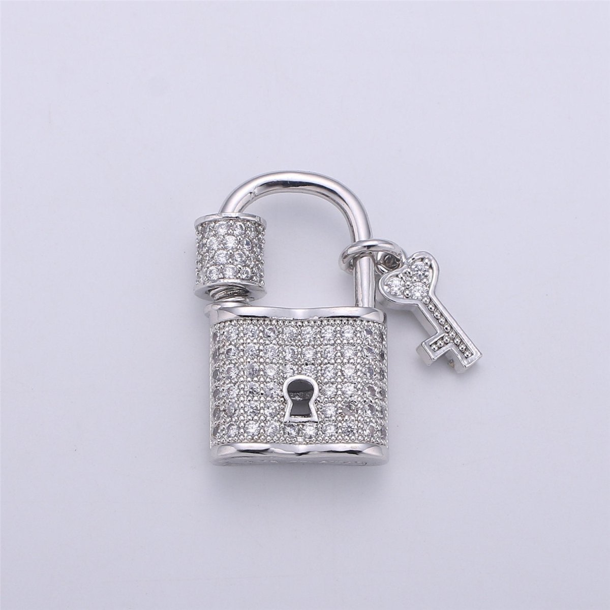 Silver Gold Black Small Padlock CZ Cubic Zirconia Charm - 24k gold Filled Screw Micro Pave Charm Pendant Wholesale Clasp Charms, K-386 - DLUXCA