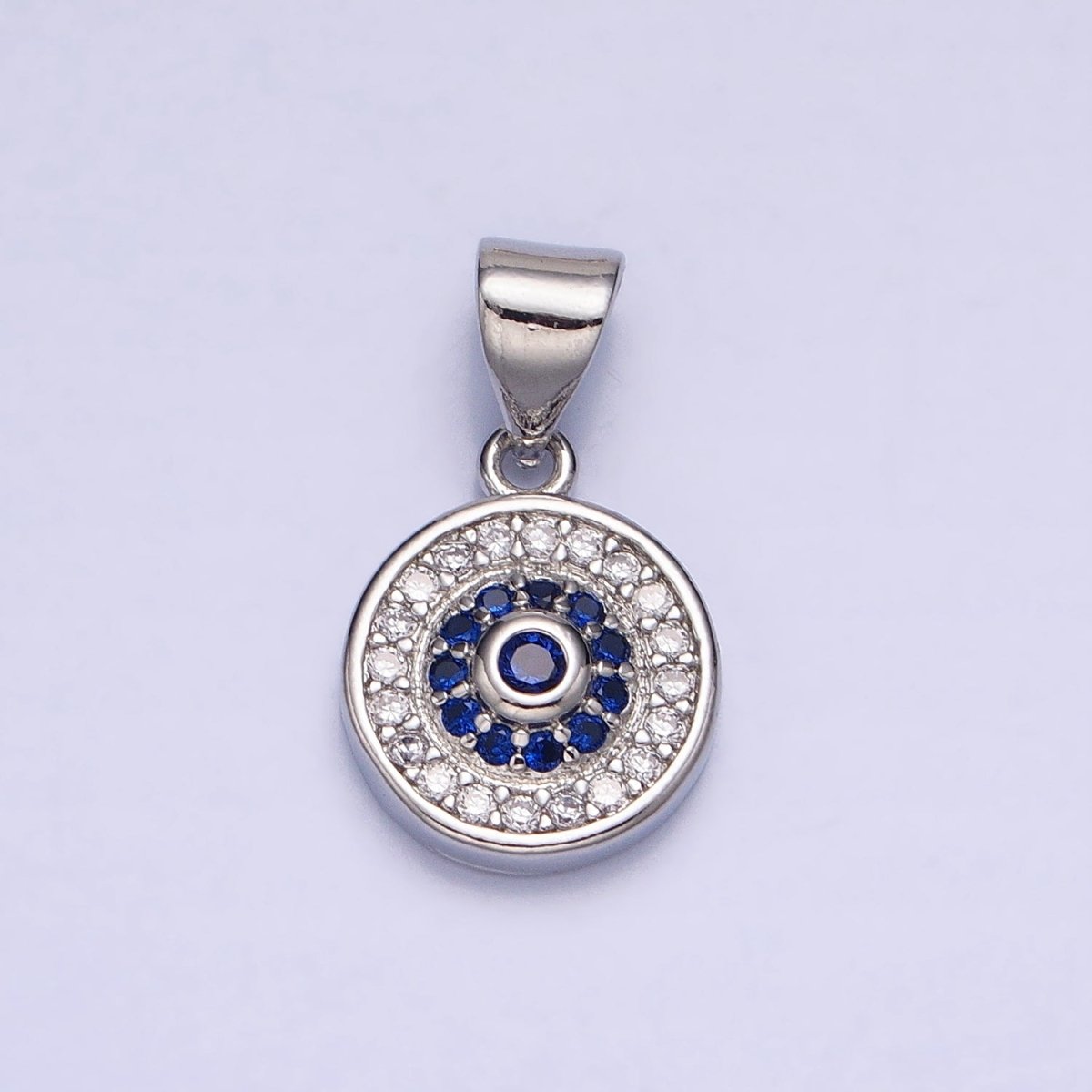 Silver, Gold Blue Clear Evil Eye Micro Paved 10mm Round Pendant | AA346 AA365 - DLUXCA