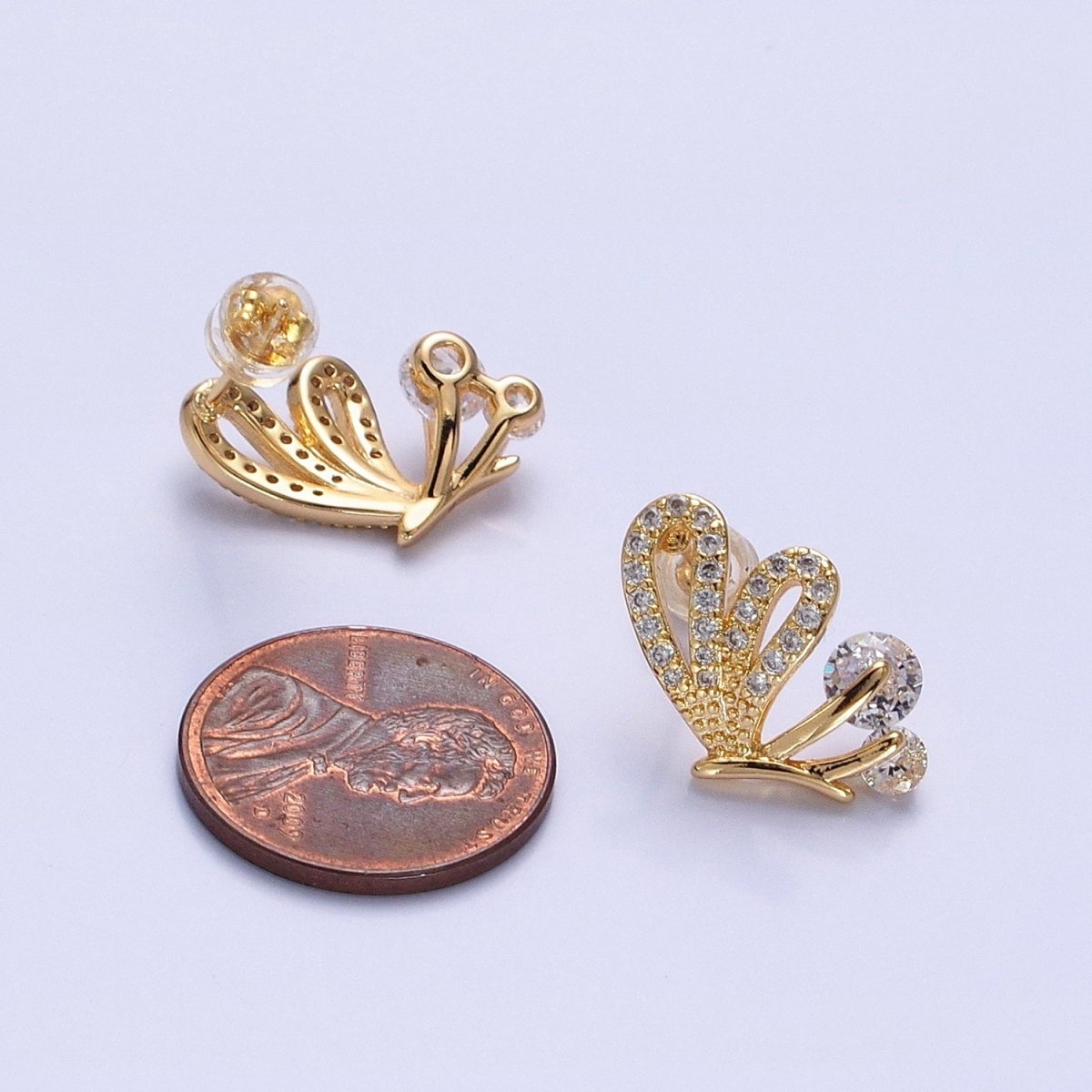 Silver, Gold Butterfly Mariposa Outline Micro Paved CZ Stud Earrings | AB816 AB833 - DLUXCA