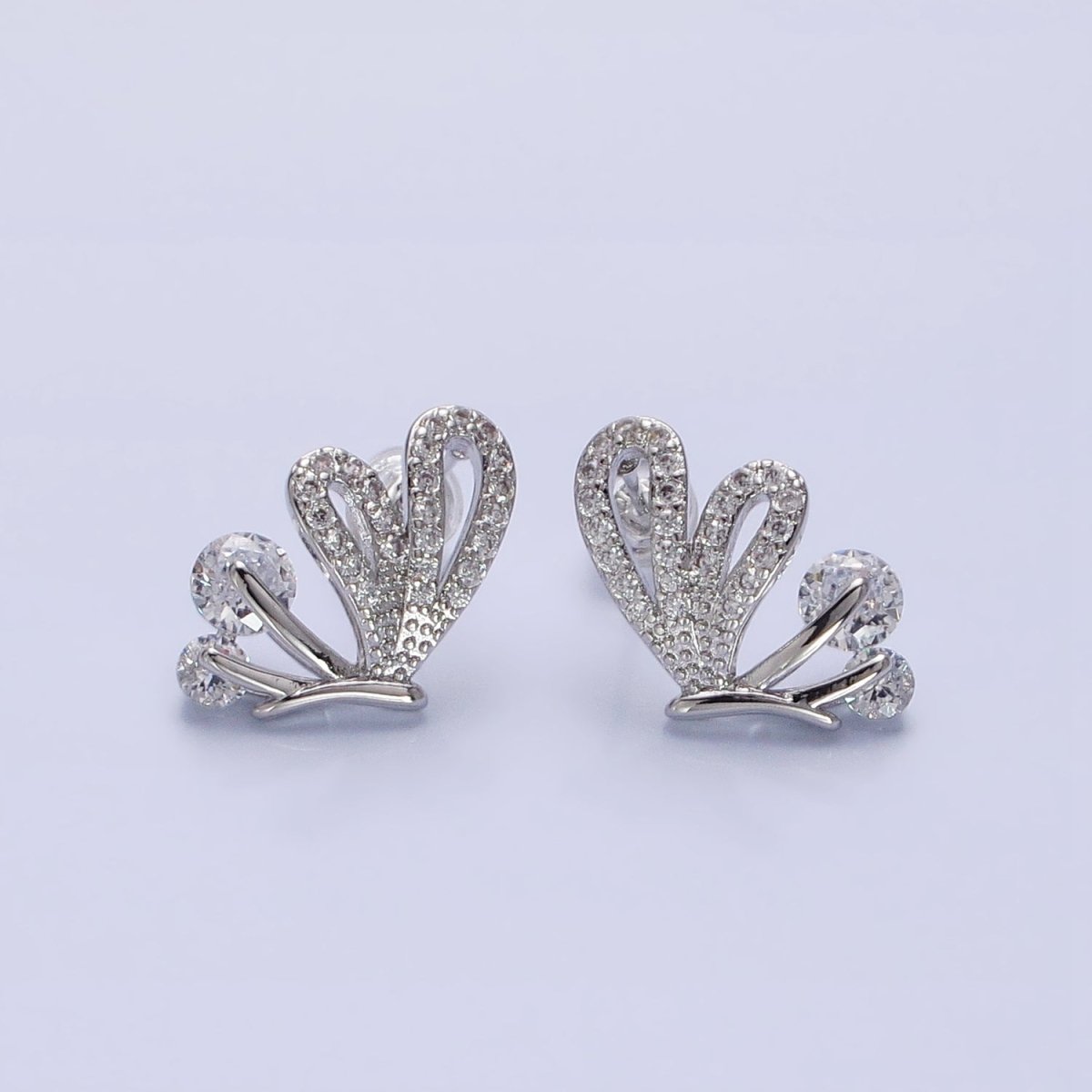 Silver, Gold Butterfly Mariposa Outline Micro Paved CZ Stud Earrings | AB816 AB833 - DLUXCA