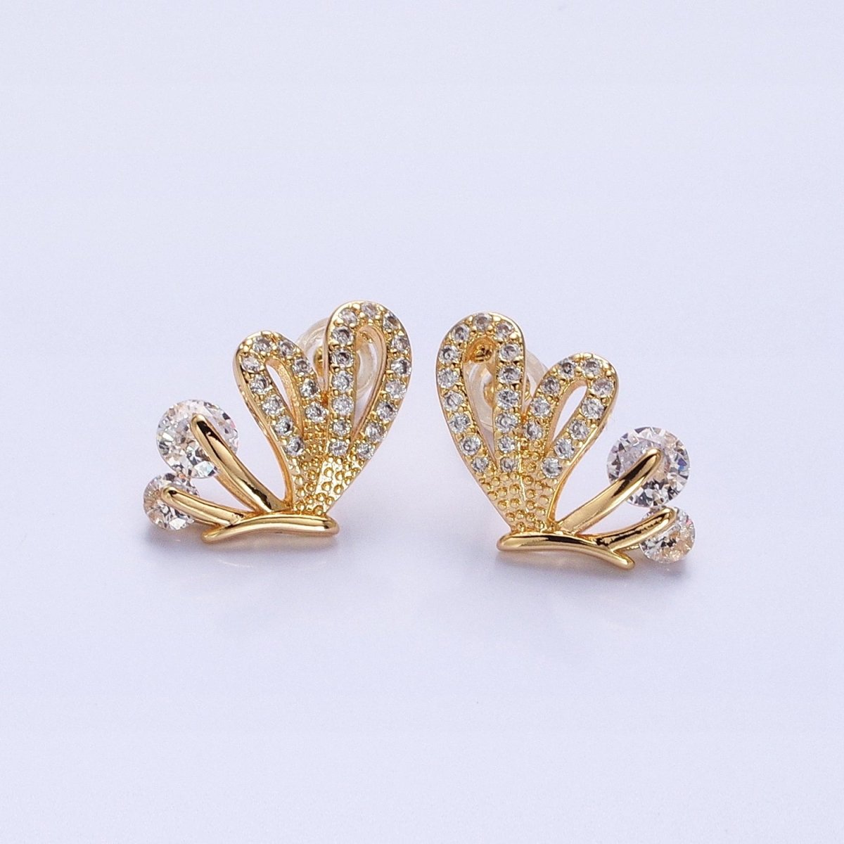 Silver, Gold Butterfly Mariposa Outline Micro Paved CZ Stud Earrings | AB816 AB833 - DLUXCA