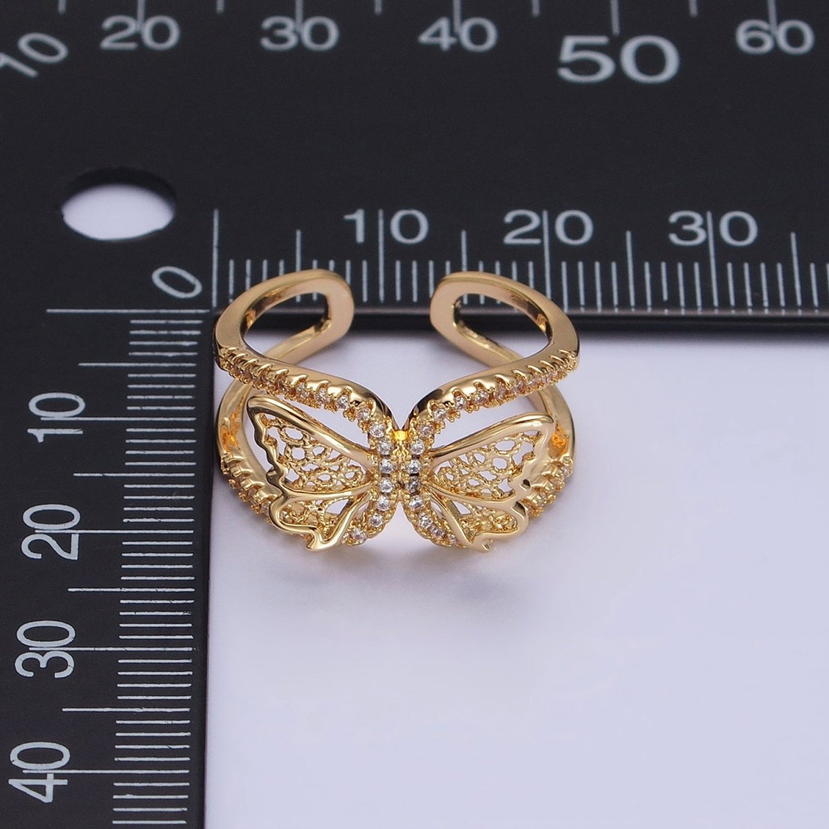 Silver, Gold Butterfly Mariposa Wings Micro Paved CZ Double Band Ring | O-1898 O-1899 - DLUXCA