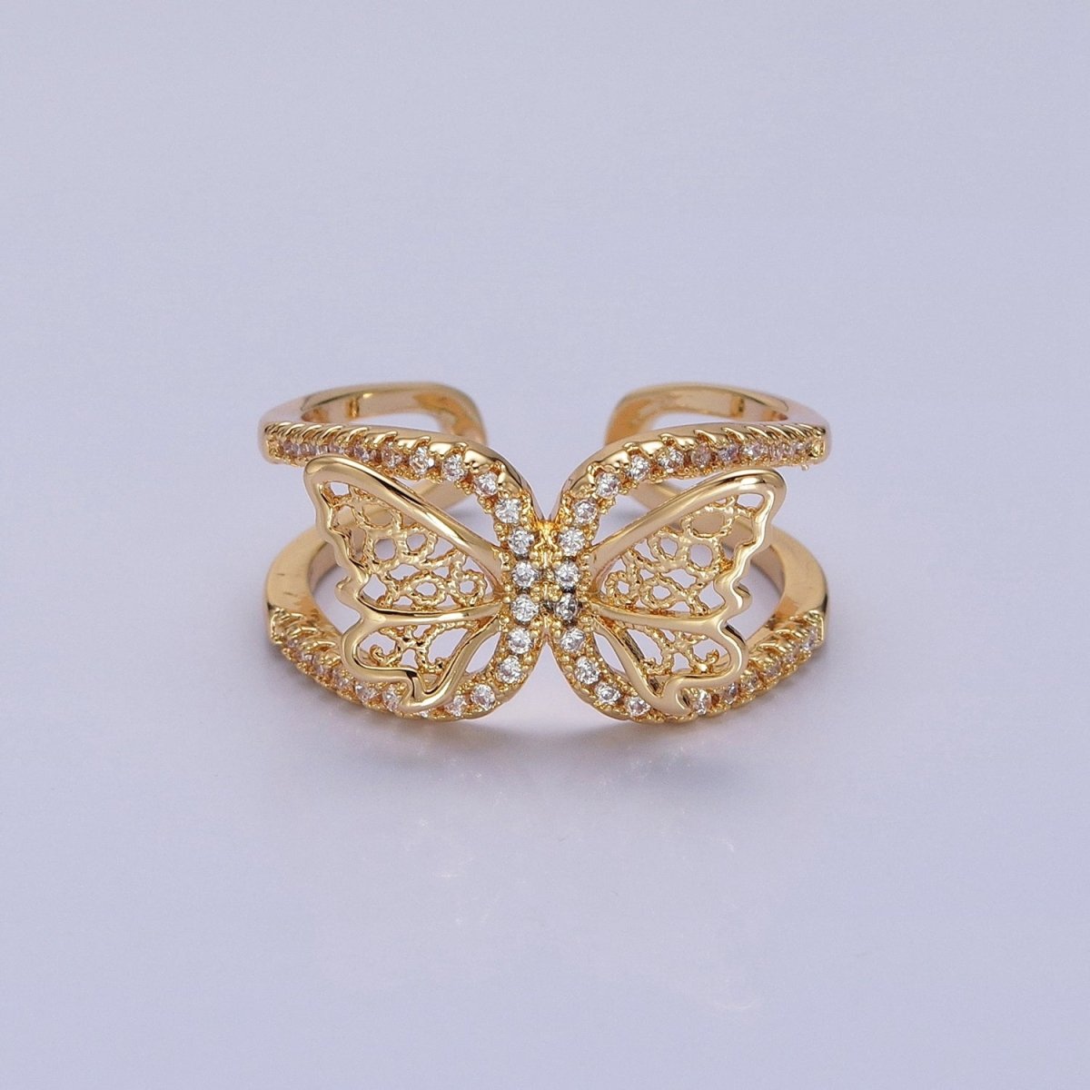 Silver, Gold Butterfly Mariposa Wings Micro Paved CZ Double Band Ring | O-1898 O-1899 - DLUXCA