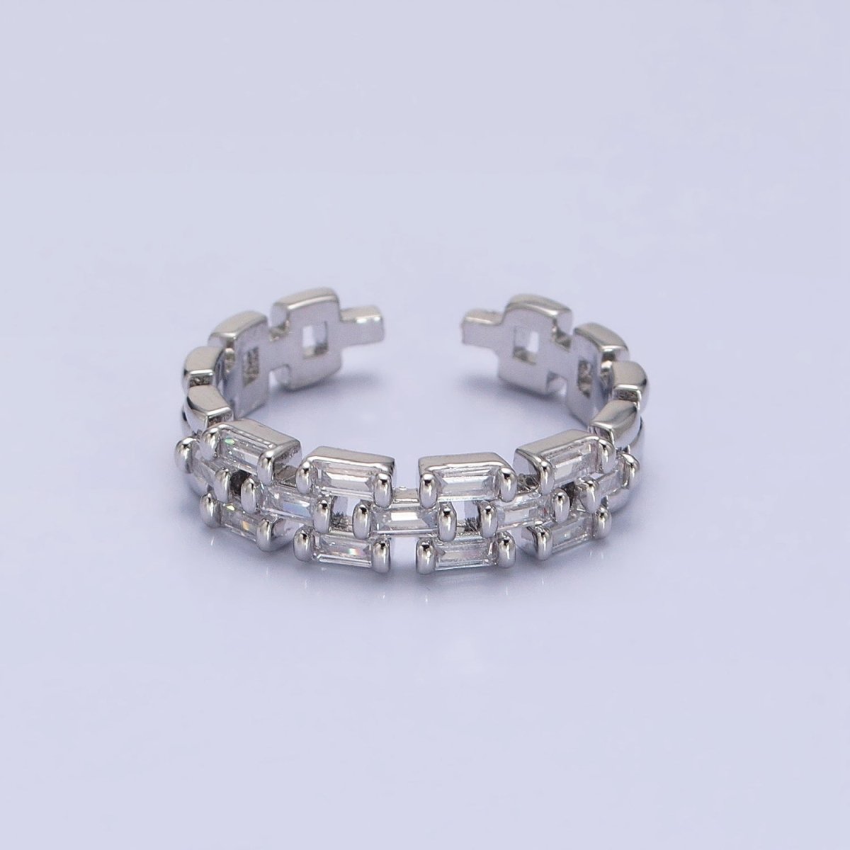 Silver, Gold Clear Baguette CZ Panther Chain Link Band Ring | O-1507 O-1508 - DLUXCA