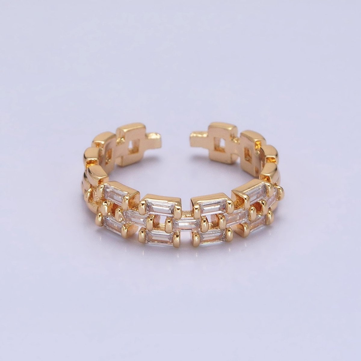 Silver, Gold Clear Baguette CZ Panther Chain Link Band Ring | O-1507 O-1508 - DLUXCA