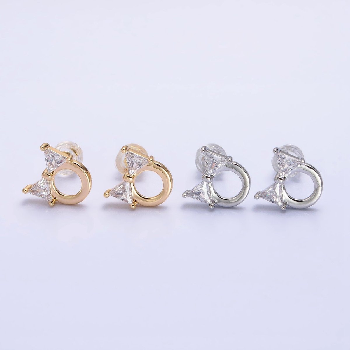 Silver, Gold Clear CZ Ribbon Bow Round Open Geometric Stud Earrings | AB580 AB610 - DLUXCA