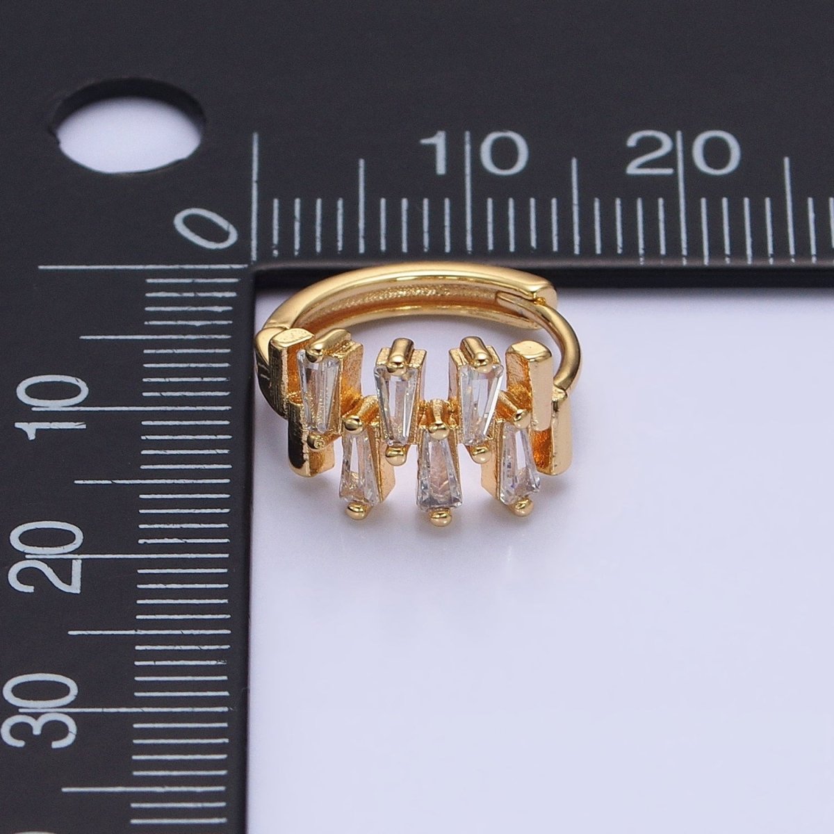 Silver, Gold Double Clear Baguette Lined 15mm Huggie Earrings | AB1091 AD789 - DLUXCA