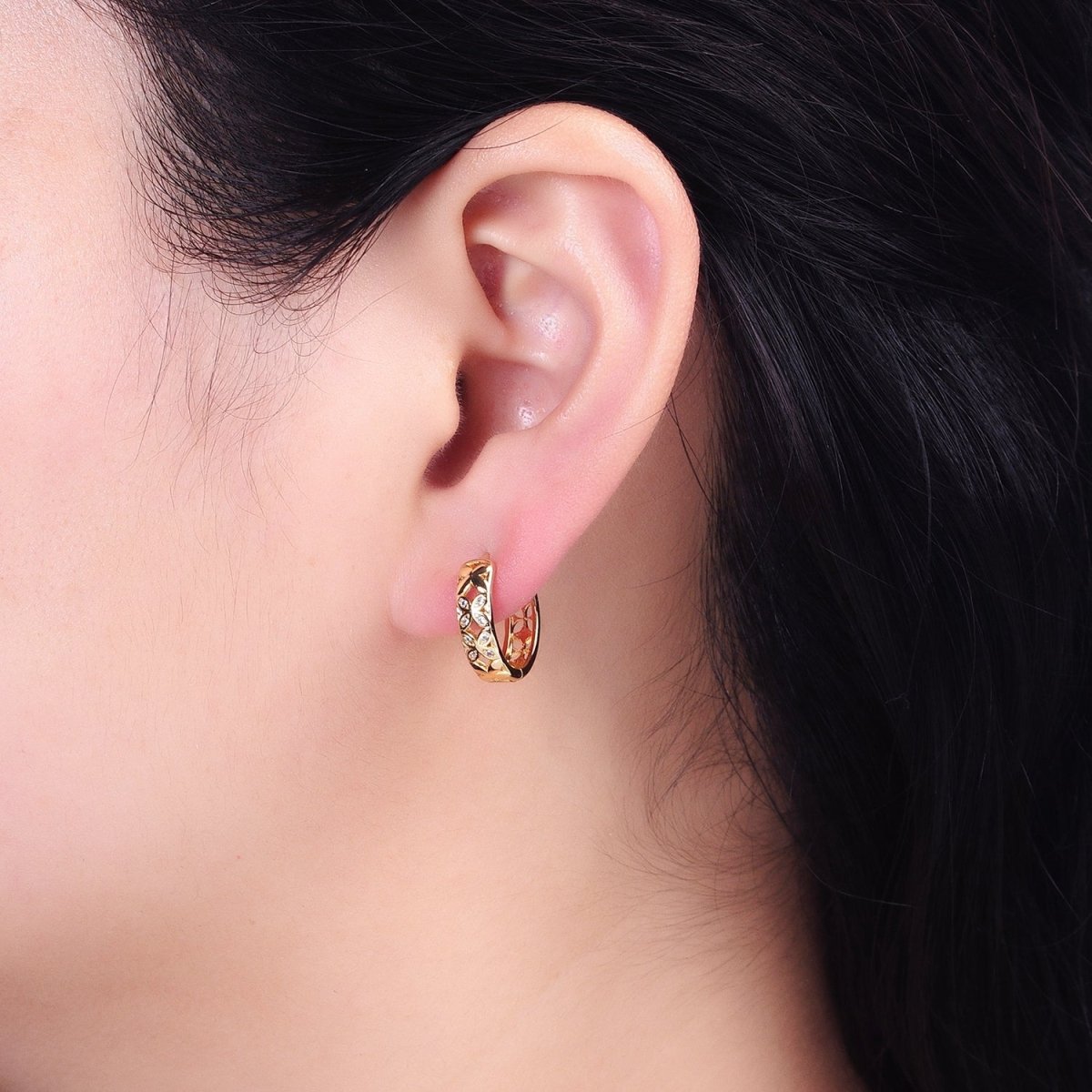 Silver, Gold Flower Butterfly CZ 15.5mm Huggie Hoop Earrings | AB819 AB915 - DLUXCA