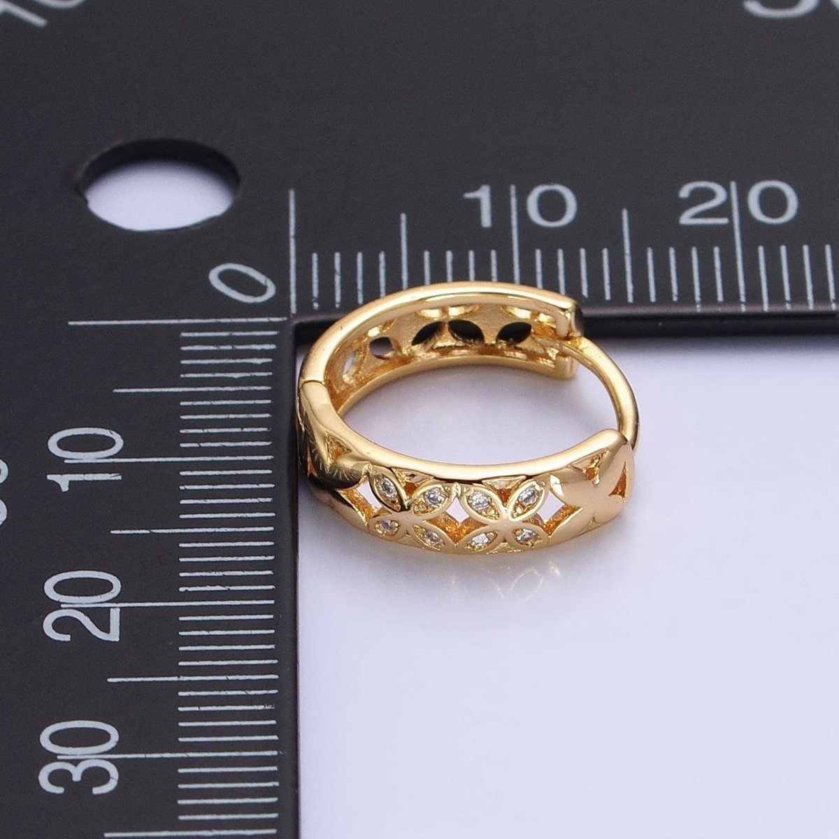 Silver, Gold Flower Butterfly CZ 15.5mm Huggie Hoop Earrings | AB819 AB915 - DLUXCA