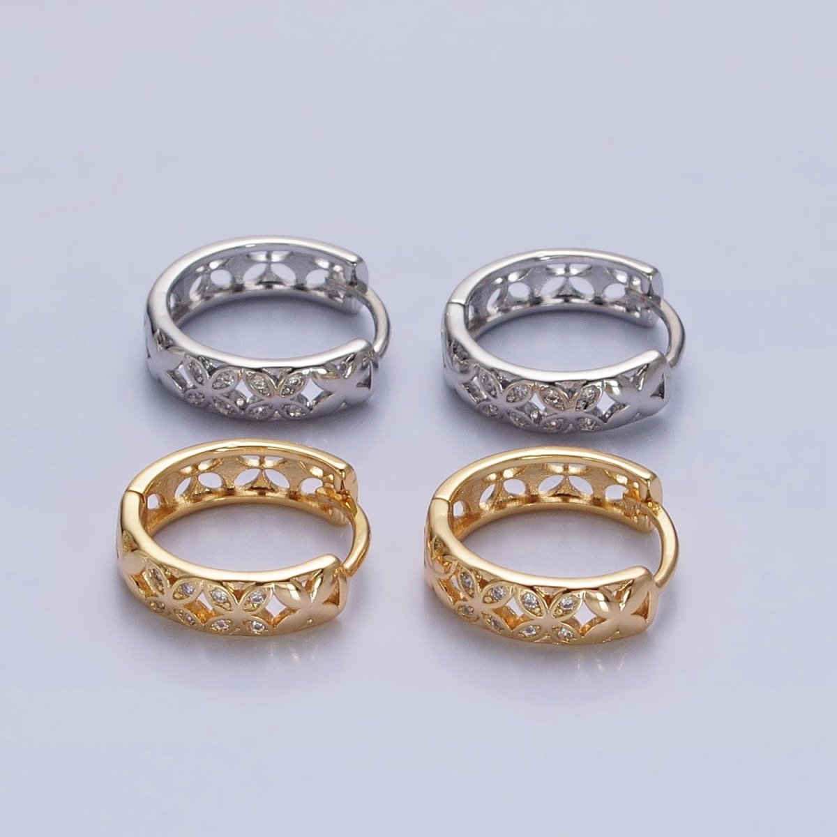 Silver, Gold Flower Butterfly CZ 15.5mm Huggie Hoop Earrings | AB819 AB915 - DLUXCA