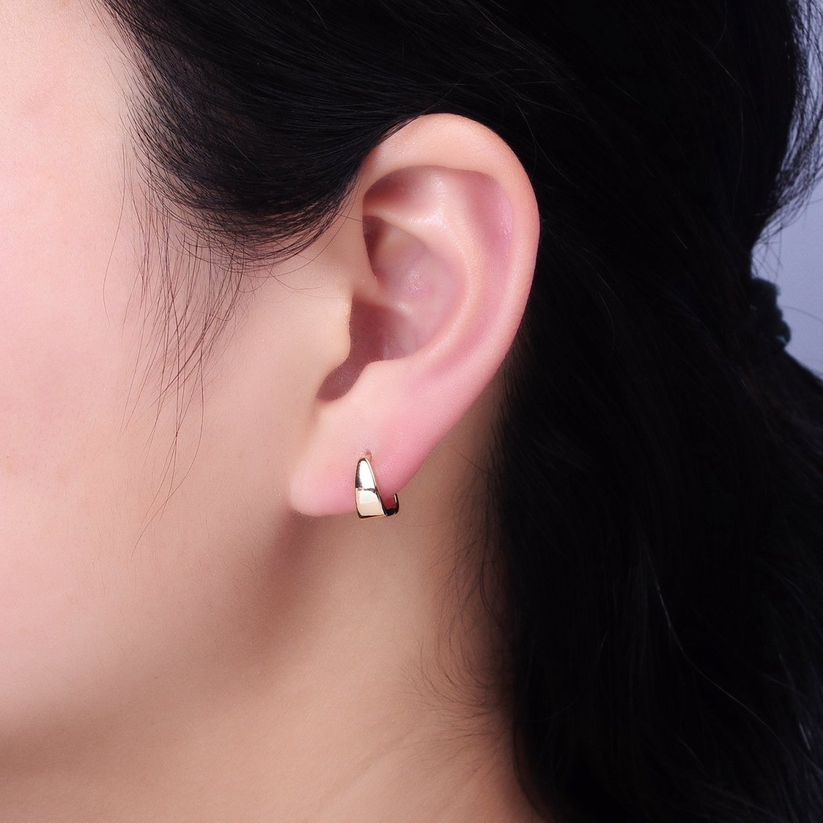 Silver, Gold Geometric Square Triangle 10mm Cartilage Huggie Earrings | AB965 AB966 - DLUXCA