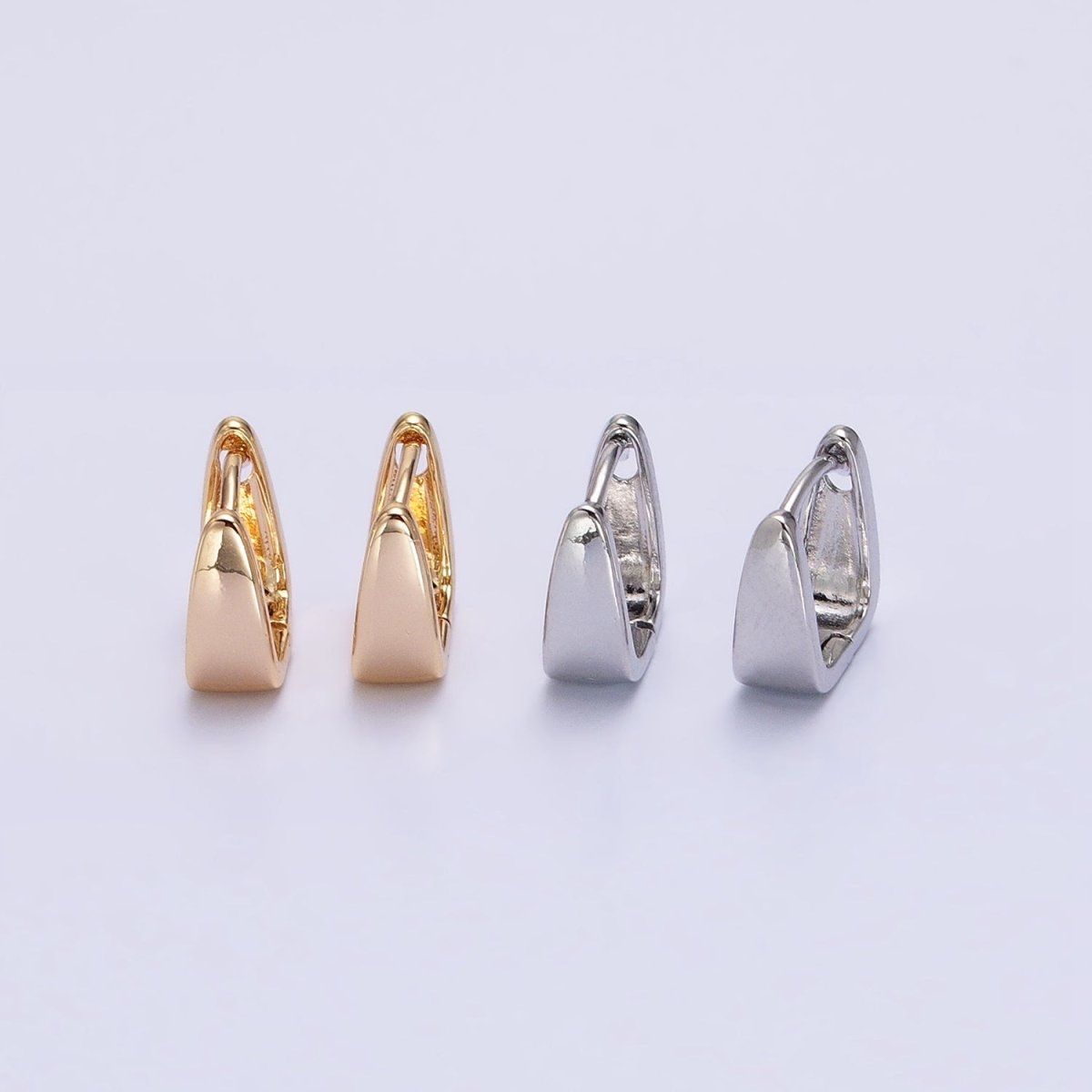 Silver, Gold Geometric Square Triangle 10mm Cartilage Huggie Earrings | AB965 AB966 - DLUXCA