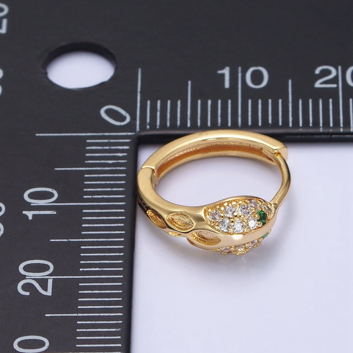 Silver, Gold Green-Eyed Micro Paved Serpent Snake Animal 15mm Huggie Earrings | AB739 AB752 - DLUXCA