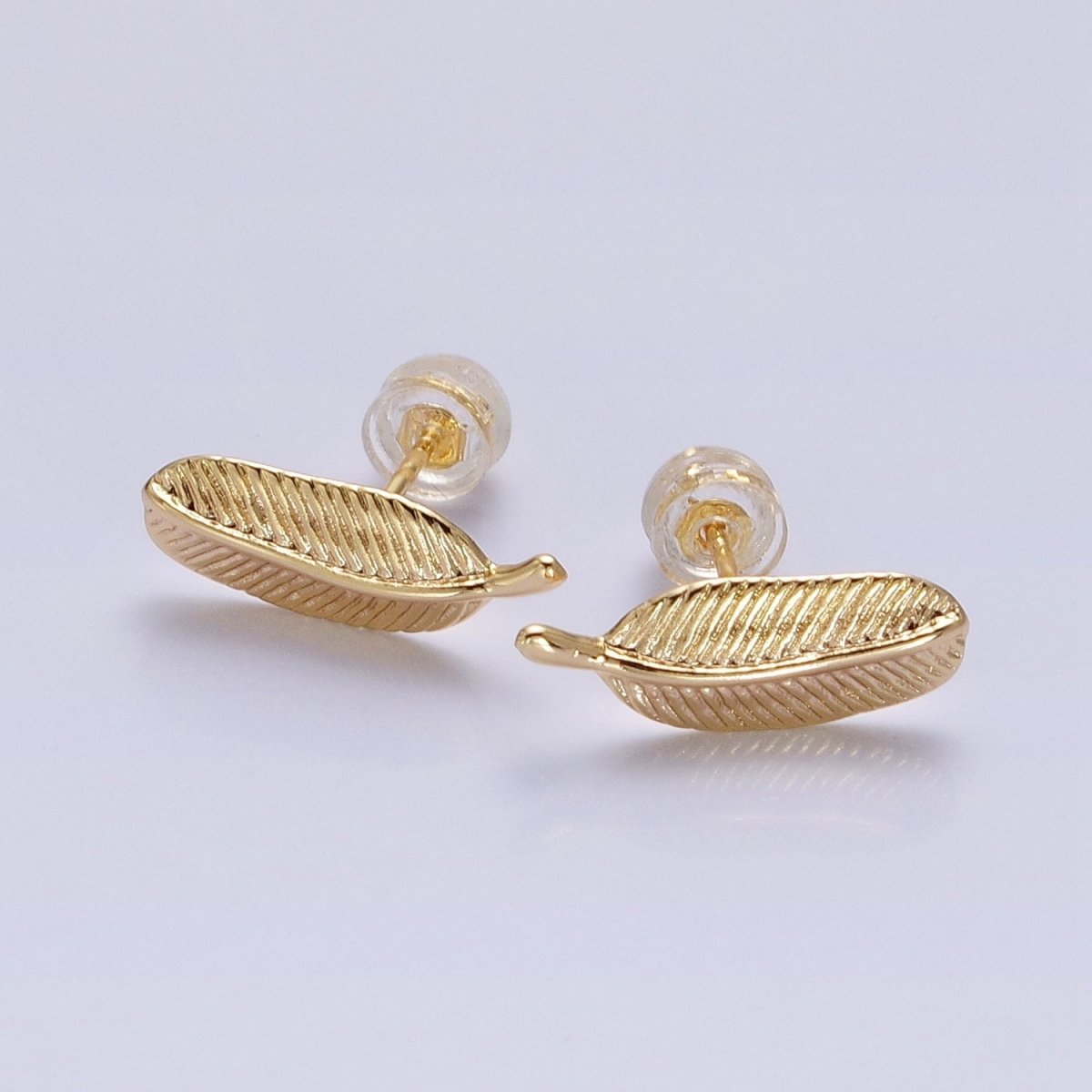 Silver, Gold Line-Textured Natural Plant Leaf Stud Earrings | AB813 AB835 - DLUXCA
