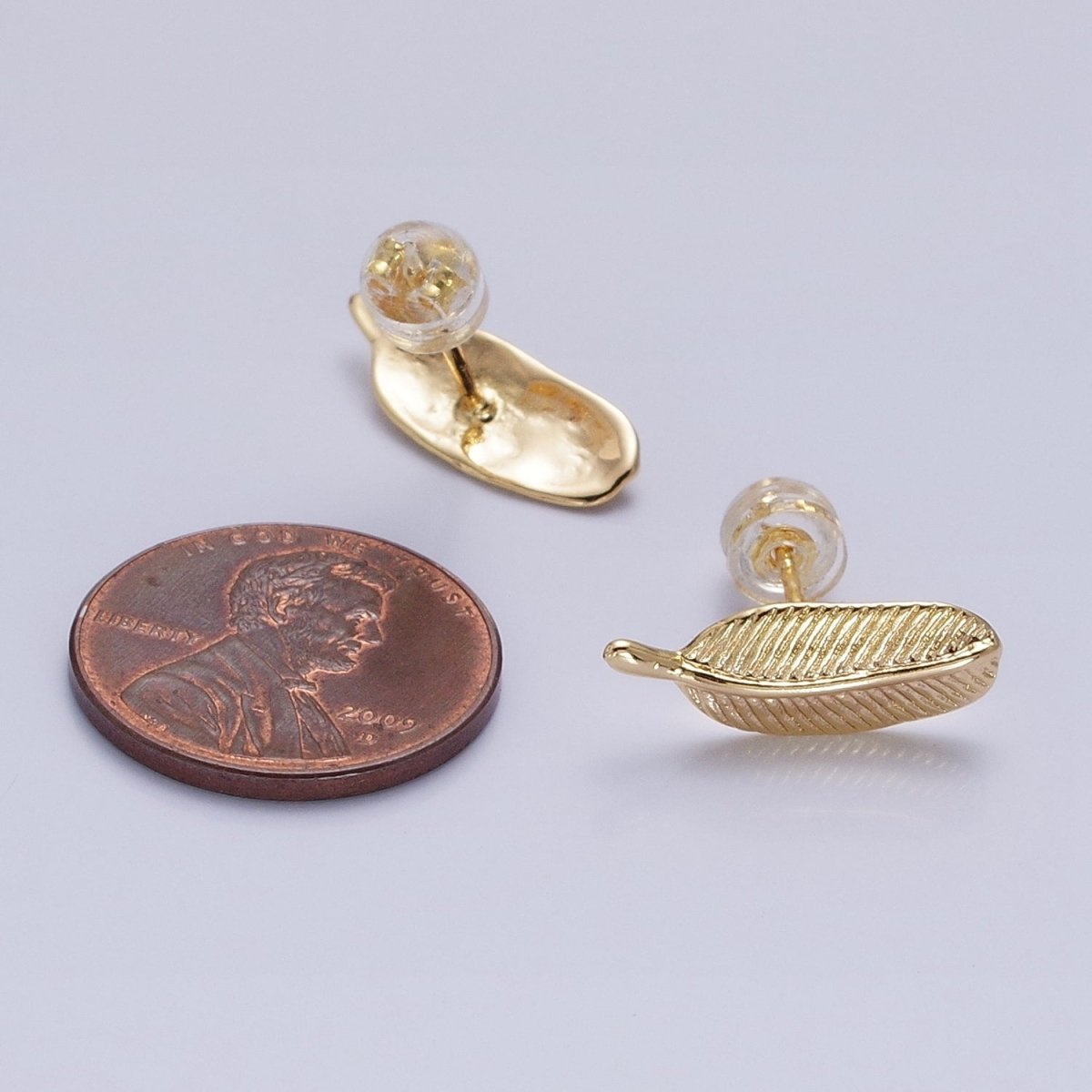 Silver, Gold Line-Textured Natural Plant Leaf Stud Earrings | AB813 AB835 - DLUXCA
