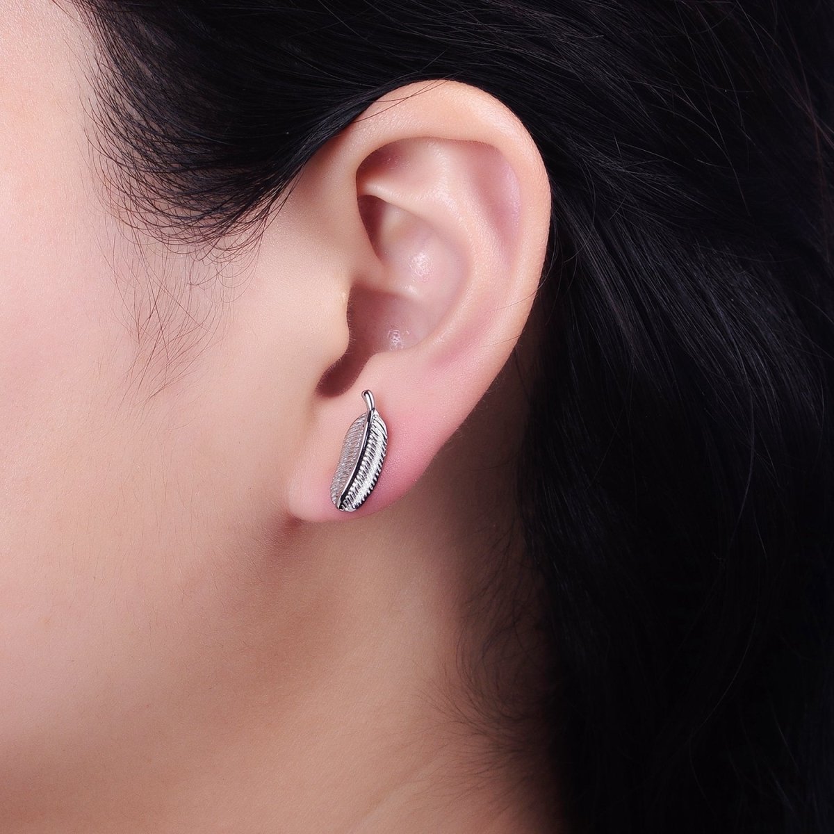 Silver, Gold Line-Textured Natural Plant Leaf Stud Earrings | AB813 AB835 - DLUXCA