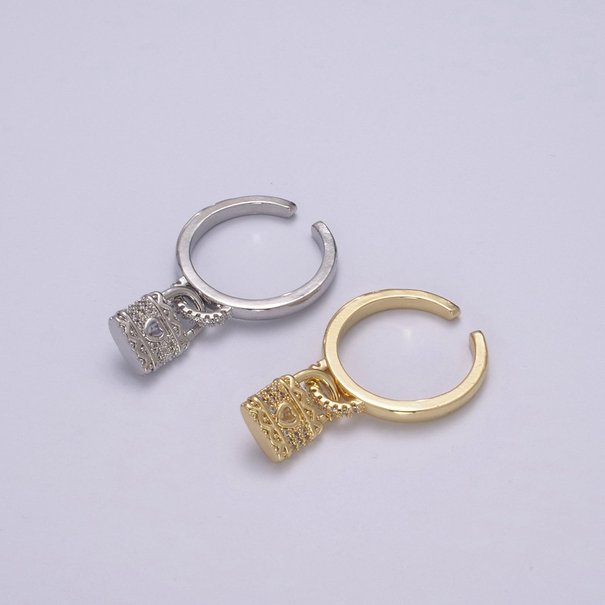 Silver / Gold Love Lock Ring Cuff Open Ring Adjustable Women Padlock Jewelry U-213 U-214 - DLUXCA