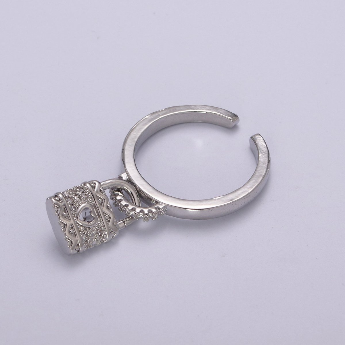 Silver / Gold Love Lock Ring Cuff Open Ring Adjustable Women Padlock Jewelry U-213 U-214 - DLUXCA