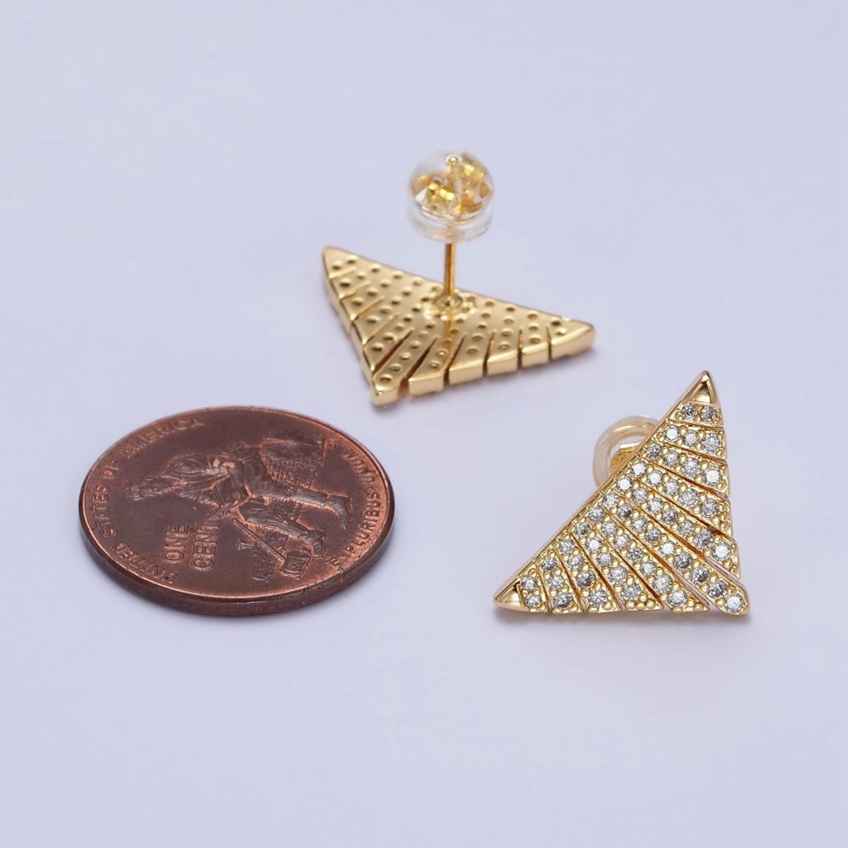 Silver, Gold Micro Paved Triangle Geometric Stud Earrings | AB403 AB777 - DLUXCA