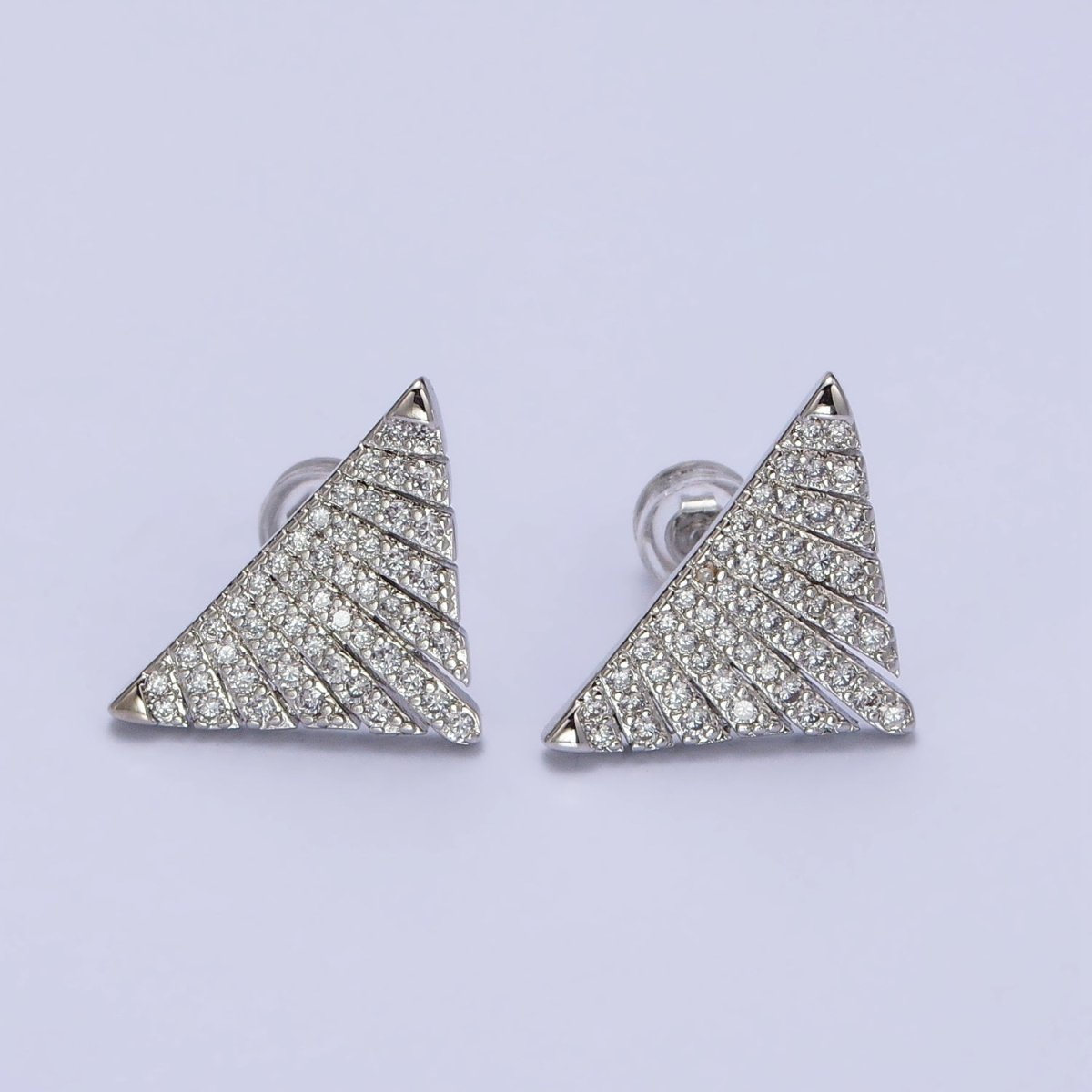Silver, Gold Micro Paved Triangle Geometric Stud Earrings | AB403 AB777 - DLUXCA