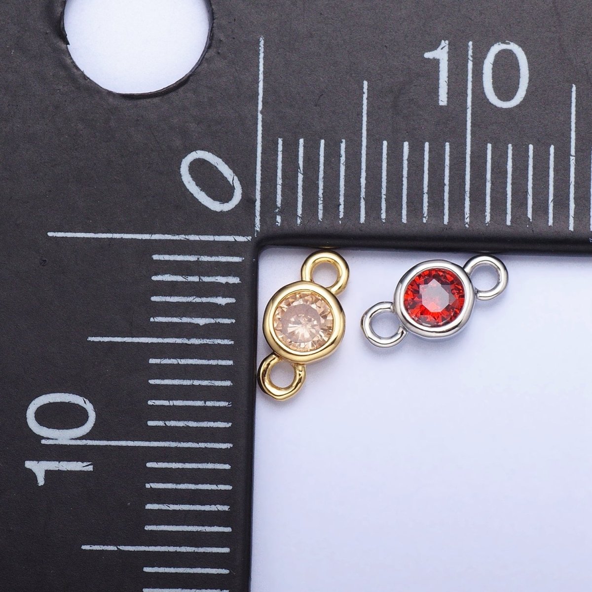 Silver, Gold Mini Round Purple, Pink, Peridot, Green, Red, Yellow, Topaz CZ Connector | AA980, AA995 - DLUXCA