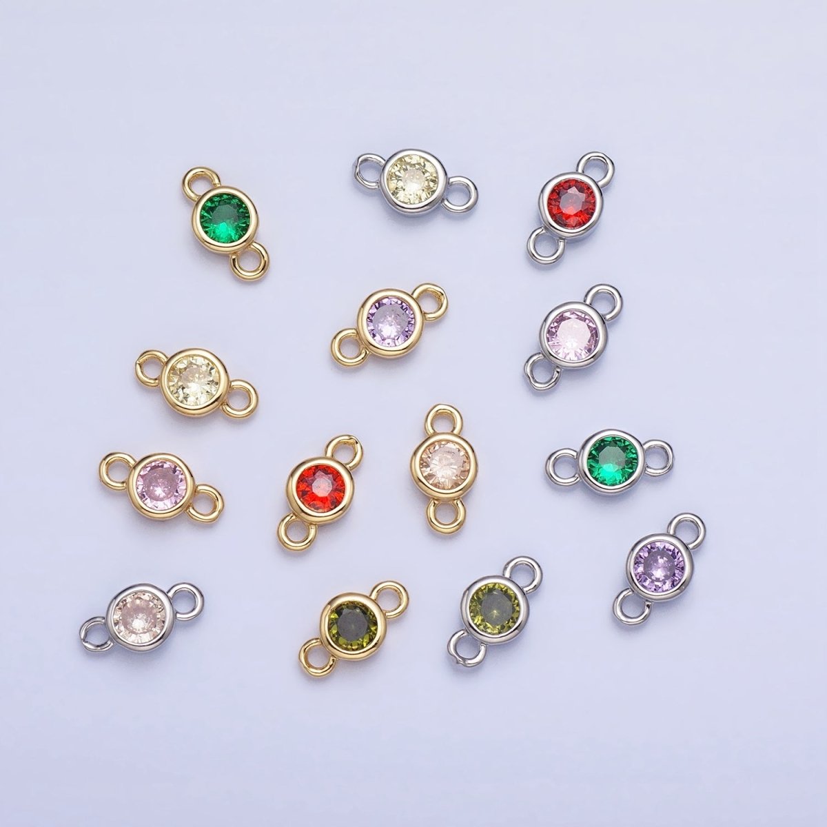 Silver, Gold Mini Round Purple, Pink, Peridot, Green, Red, Yellow, Topaz CZ Connector | AA980, AA995 - DLUXCA