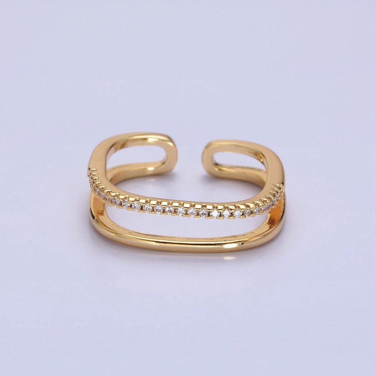 Silver, Gold Minimalist Clear Micro Paved CZ Square Double Band Ring | O-1509 O-1510 - DLUXCA