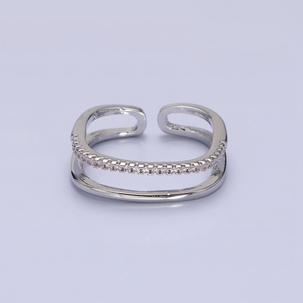 Silver, Gold Minimalist Clear Micro Paved CZ Square Double Band Ring | O-1509 O-1510 - DLUXCA