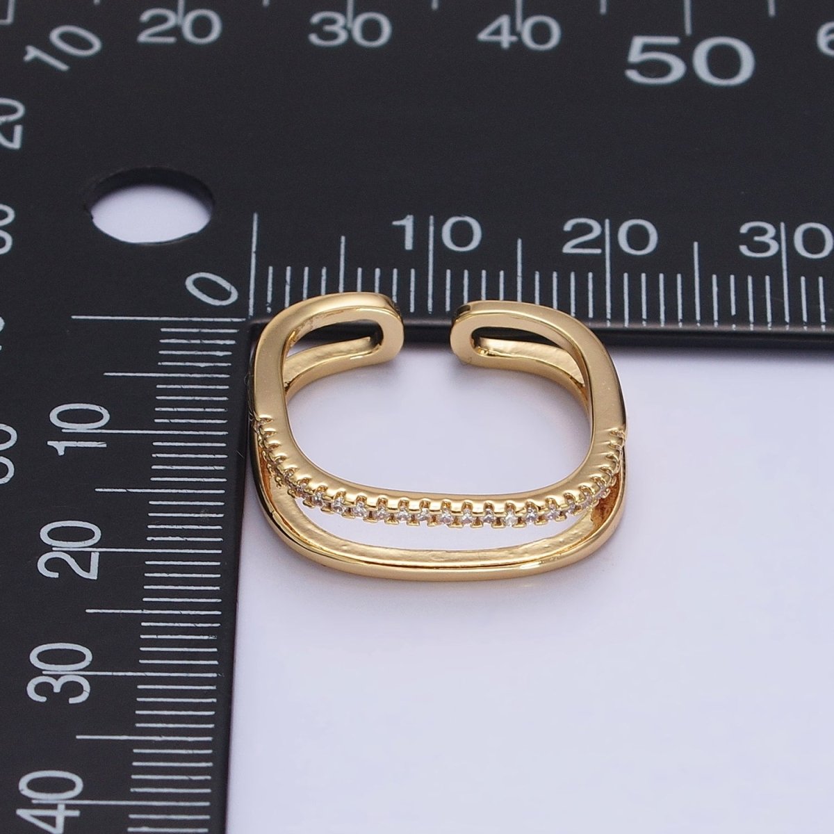 Silver, Gold Minimalist Clear Micro Paved CZ Square Double Band Ring | O-1509 O-1510 - DLUXCA