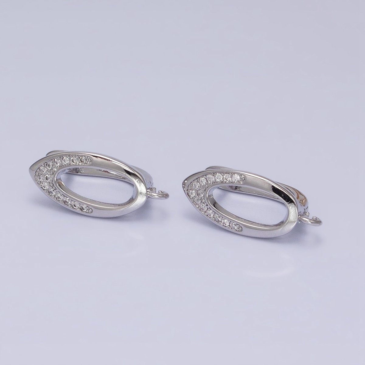 Silver, Gold Open Micro Paved CZ Oblong Open Loop English Lock Earrings Supply | Z-209 Z-219 - DLUXCA