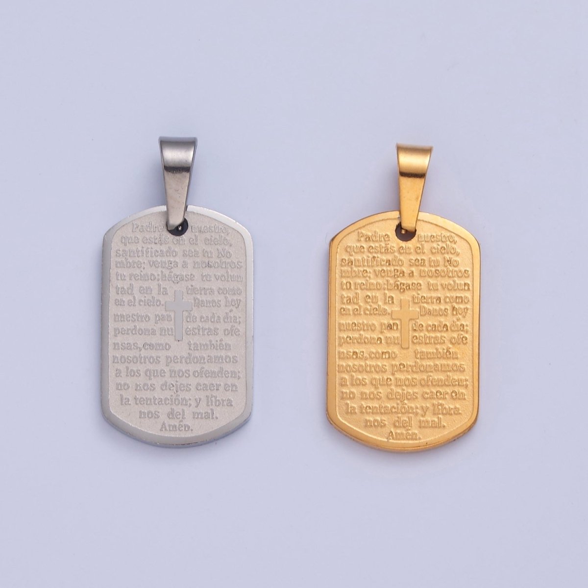 Silver / Gold Our Father Prayer Necklace Pendant Padre Nuestro Medal Spanish First Communion Gift For Girl Man I-354 I-396 - DLUXCA