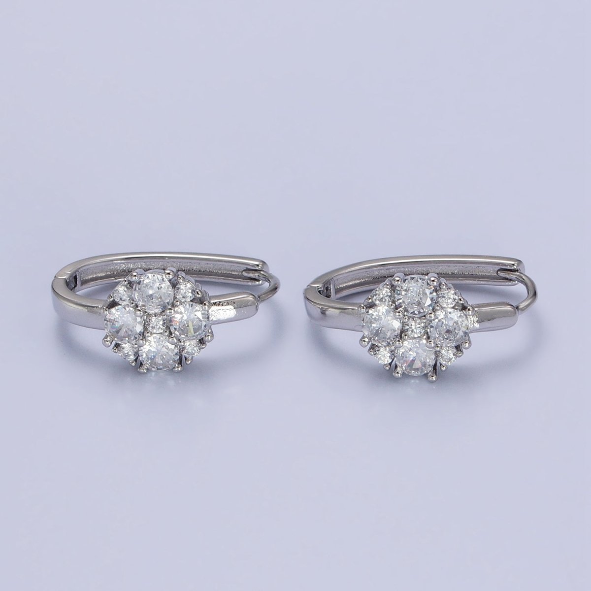 Silver, Gold Round Clear CZ 20mm U-Shaped Oblong Hoop Earrings | AB448 AB458 - DLUXCA