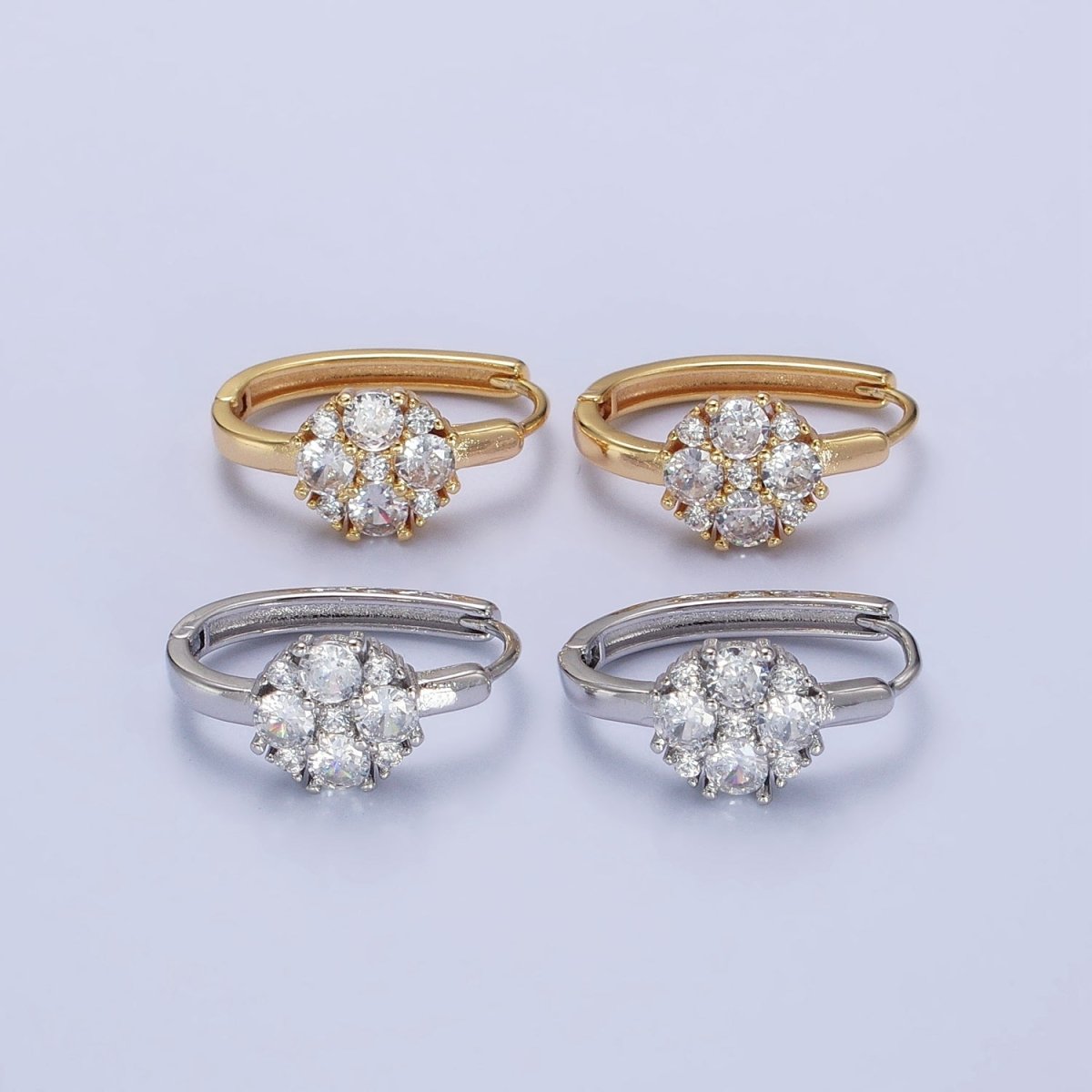 Silver, Gold Round Clear CZ 20mm U-Shaped Oblong Hoop Earrings | AB448 AB458 - DLUXCA