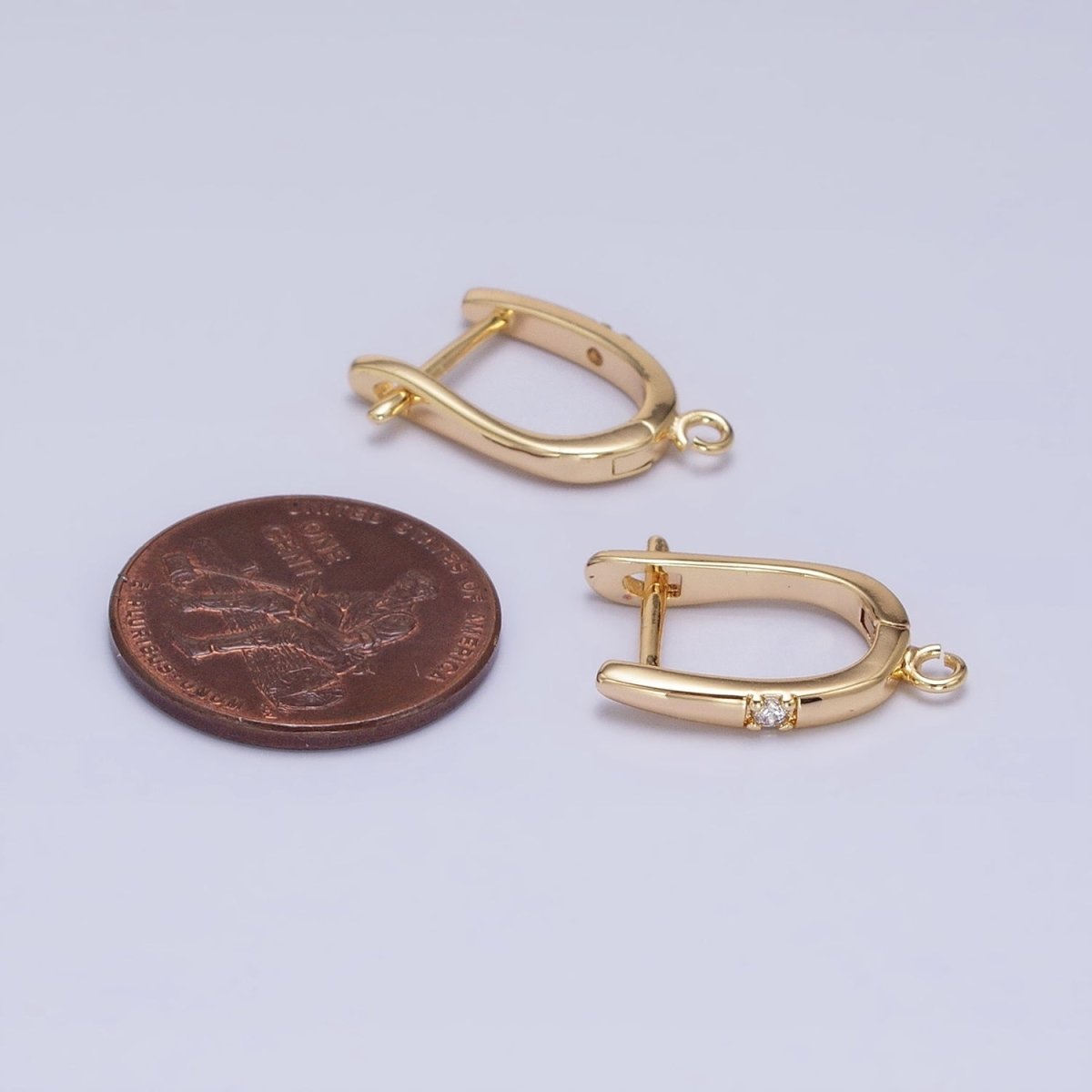 Silver, Gold Round Clear CZ Open Loop 18mm English Lock Earrings | Z-204 Z-216 - DLUXCA