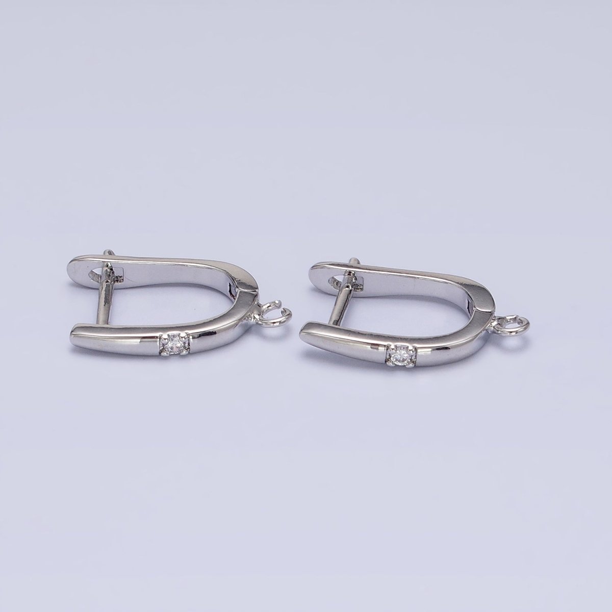 Silver, Gold Round Clear CZ Open Loop 18mm English Lock Earrings | Z-204 Z-216 - DLUXCA