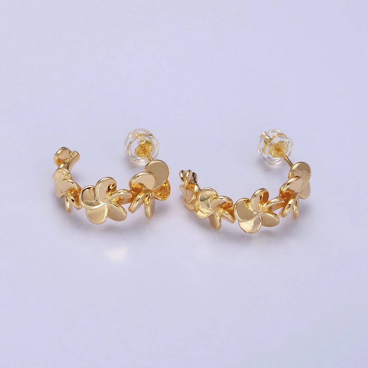 Silver, Gold Spiral Nature Flower Petal C-Shaped Hoop Earrings | AB447 AB455 - DLUXCA