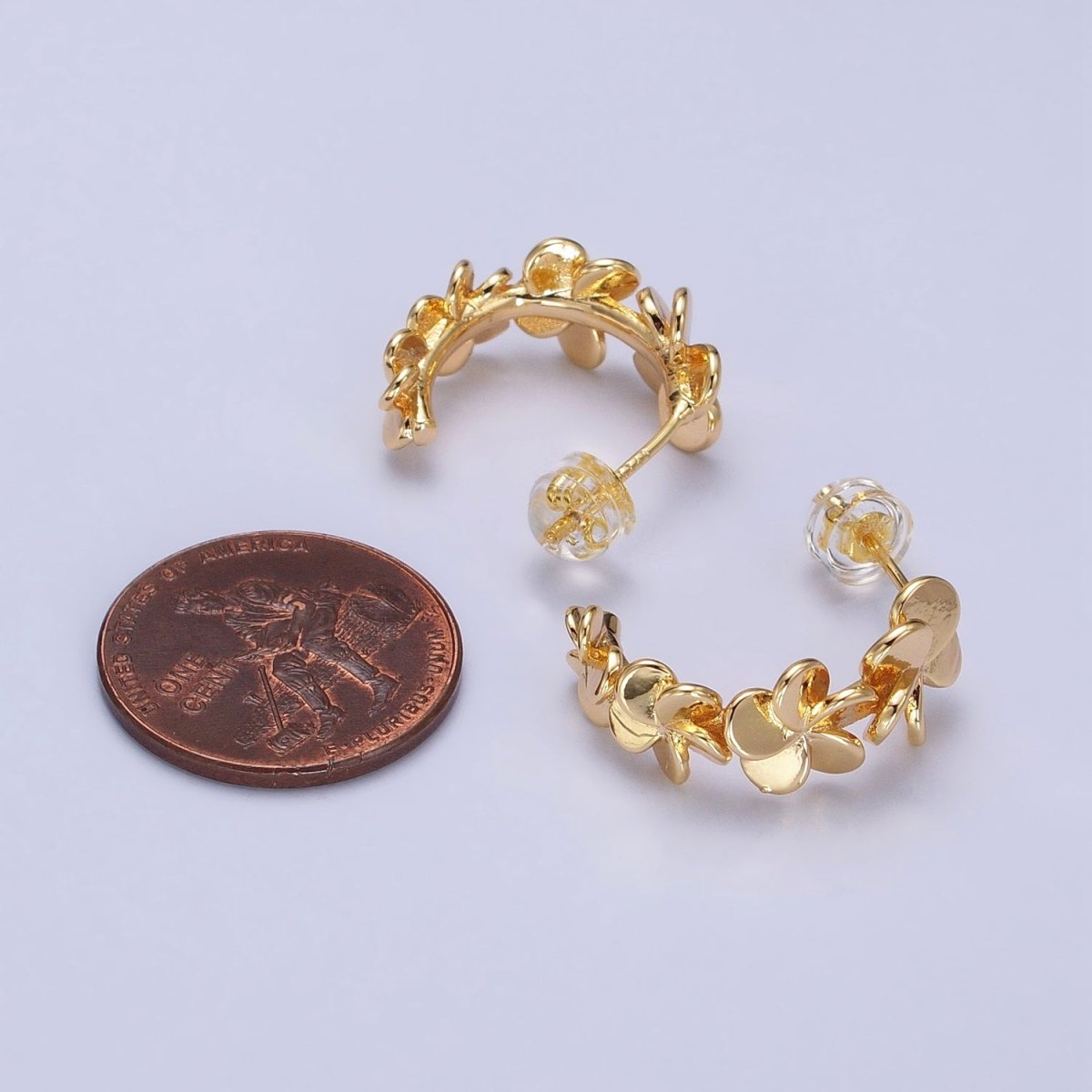 Silver, Gold Spiral Nature Flower Petal C-Shaped Hoop Earrings | AB447 AB455 - DLUXCA