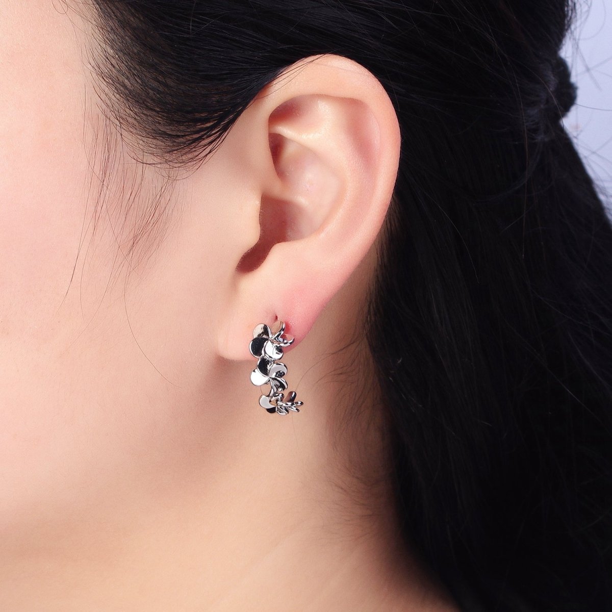 Silver, Gold Spiral Nature Flower Petal C-Shaped Hoop Earrings | AB447 AB455 - DLUXCA