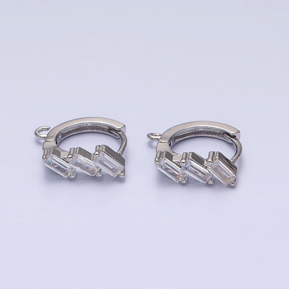 Silver, Gold Triple Clear Baguette CZ 12mm Huggie Open Loop Earrings Supply | Z169 Z298 - DLUXCA