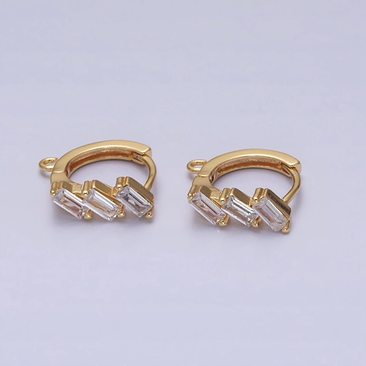 Silver, Gold Triple Clear Baguette CZ 12mm Huggie Open Loop Earrings Supply | Z169 Z298 - DLUXCA