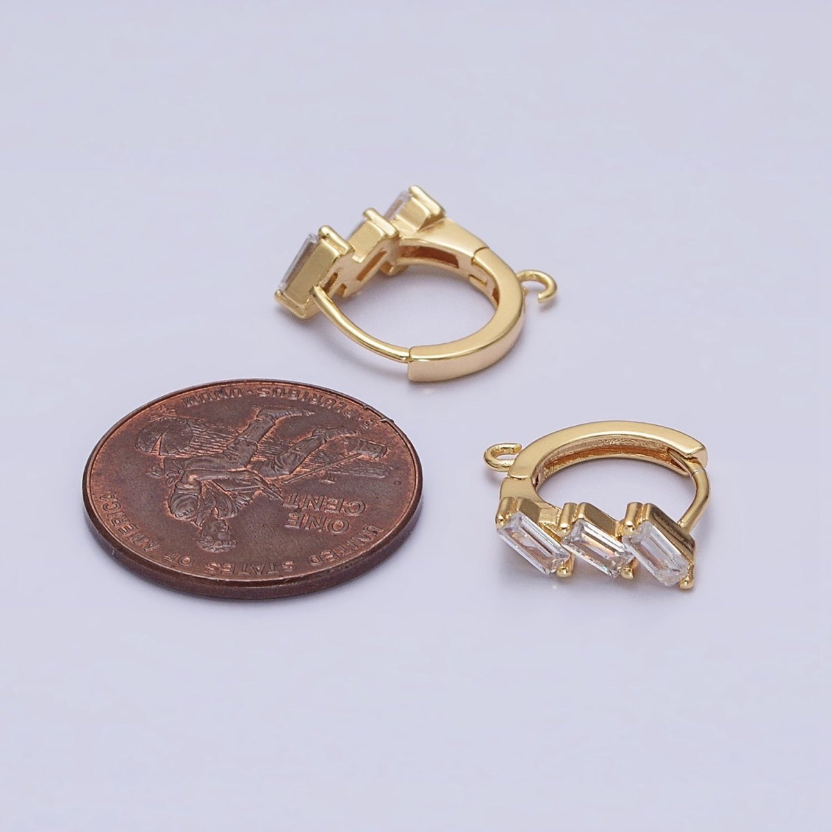 Silver, Gold Triple Clear Baguette CZ 12mm Huggie Open Loop Earrings Supply | Z169 Z298 - DLUXCA