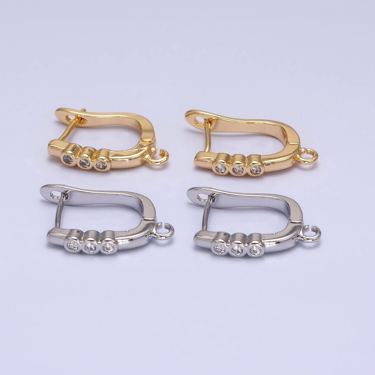 Silver, Gold Triple Round Clear CZ Open Loop English Lock Earrings Supply | Z-206 Z-218 - DLUXCA